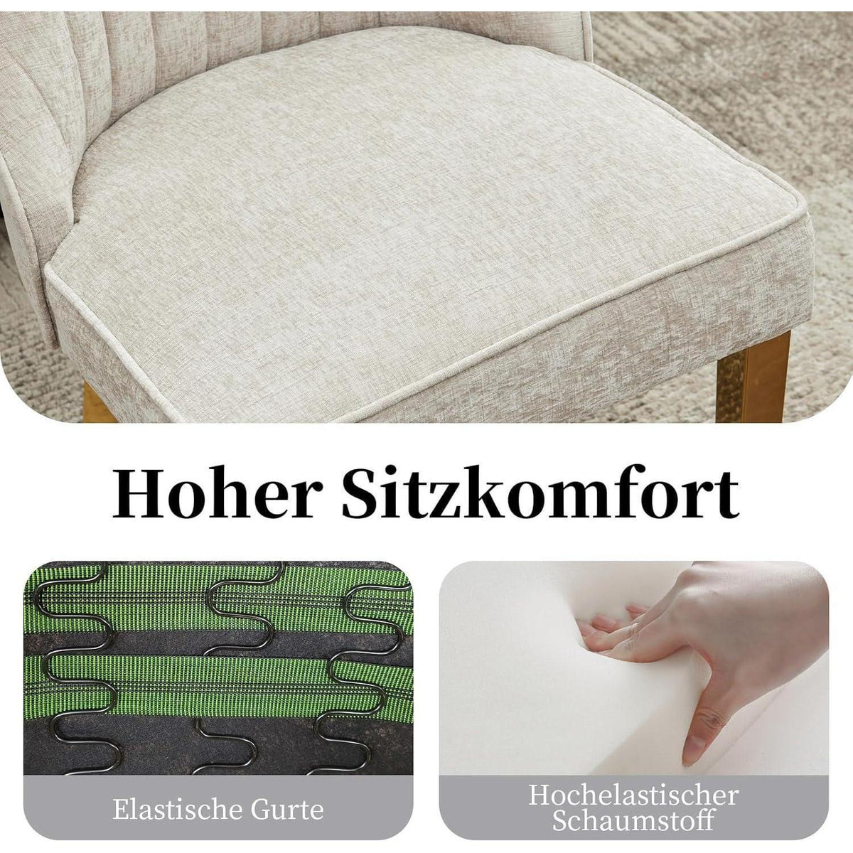 Bequeme Esszimmerstühle 8er Set mit Stoffbezug & Goldbeinen