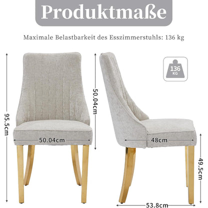 Bequeme Esszimmerstühle 4er Set mit Stoffbezug & Goldbeinen