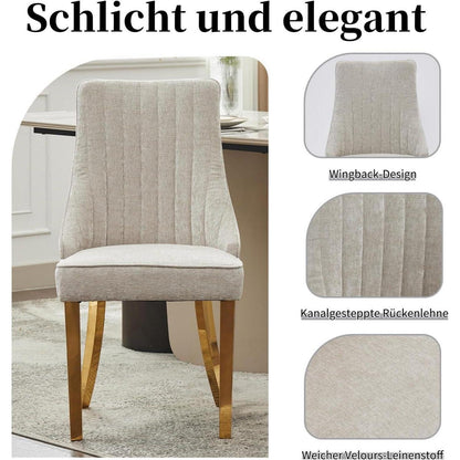 Bequeme Esszimmerstühle 4er Set mit Stoffbezug & Goldbeinen
