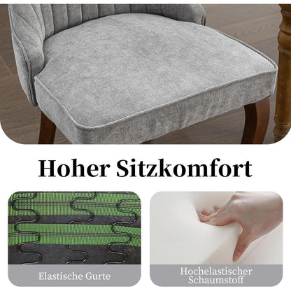 Esszimmerstühle Set 4 Grau, Bequeme Polsterstühle mit Holzbeinen