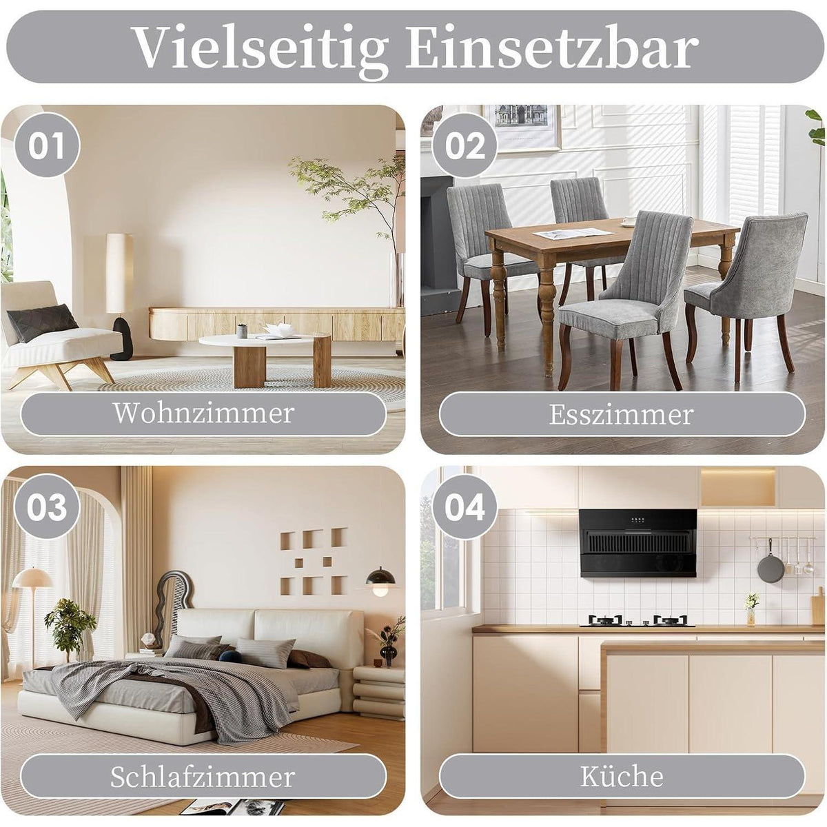 Esszimmerstühle Set 4 Grau, Bequeme Polsterstühle mit Holzbeinen