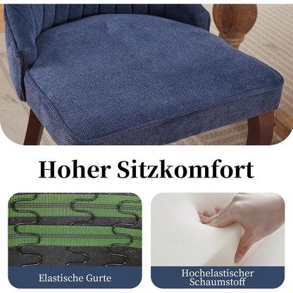 Esszimmerstühle Set 4 Blau, Bequeme Polsterstühle mit Holzbeinen
