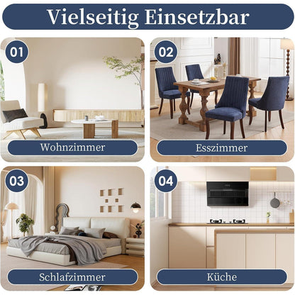 Esszimmerstühle Set 4 Blau, Bequeme Polsterstühle mit Holzbeinen