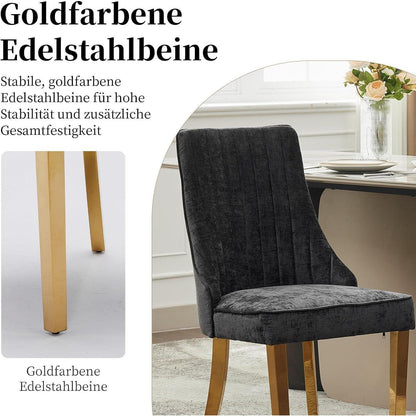 Esszimmerstühle 2er Set, Stoff & Goldene Edelstahlbeine