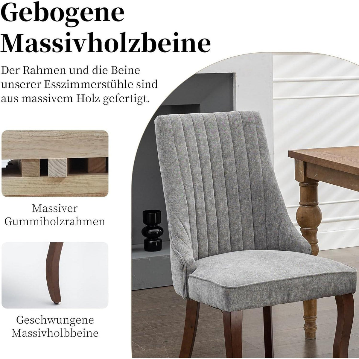 Esszimmerstühle Grau 6er Set, Bequeme Polsterstühle mit Holzbeinen