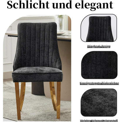 Esszimmerstühle Set 8 – Bequeme Polsterstühle Schwarz/Gold