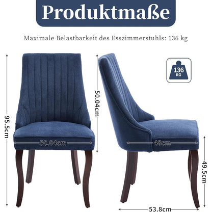 Bequeme Esszimmerstühle 2er Set, Blau mit Massivholzbeinen