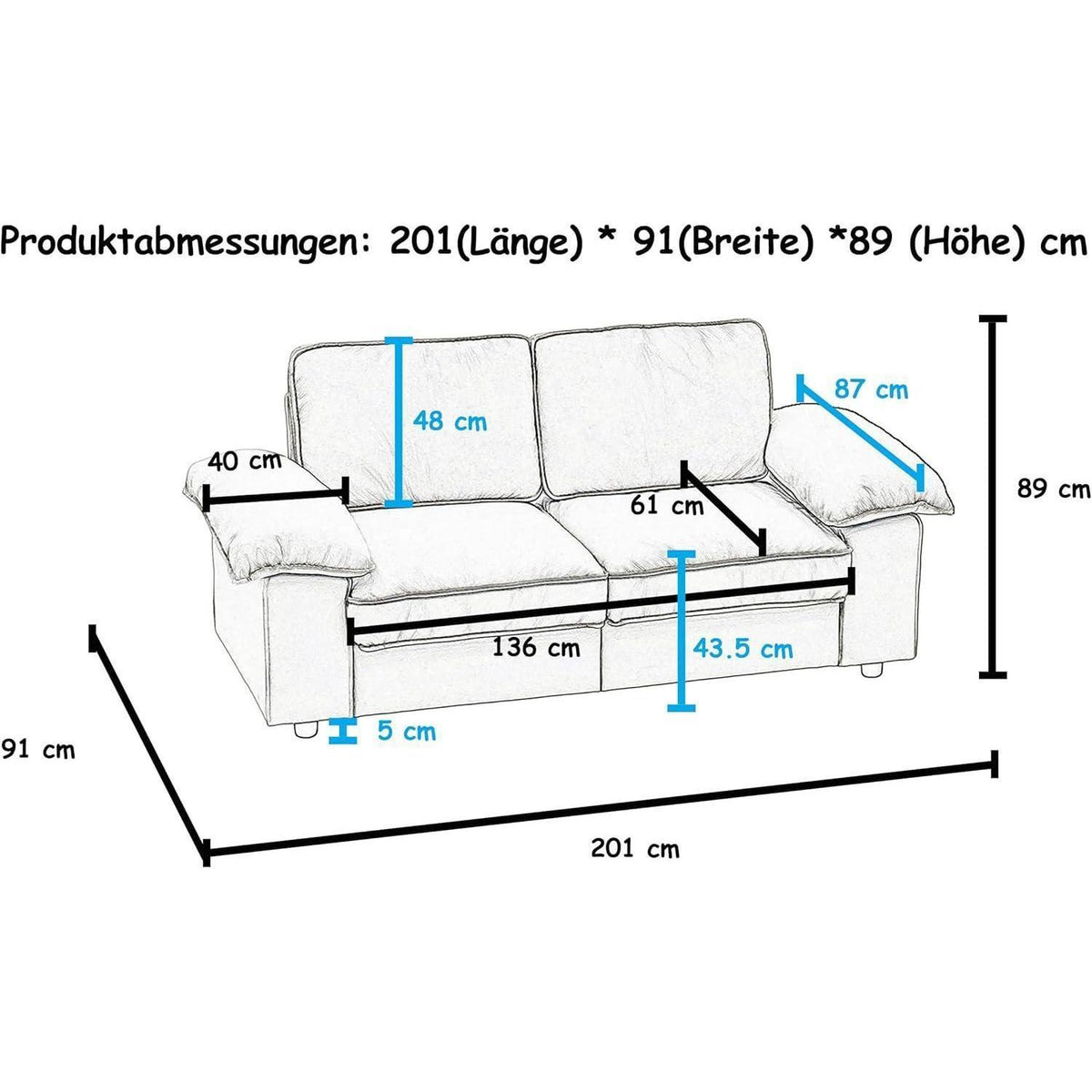 2-Sitzer Couch Schwarz mit Stauraum & Velvet