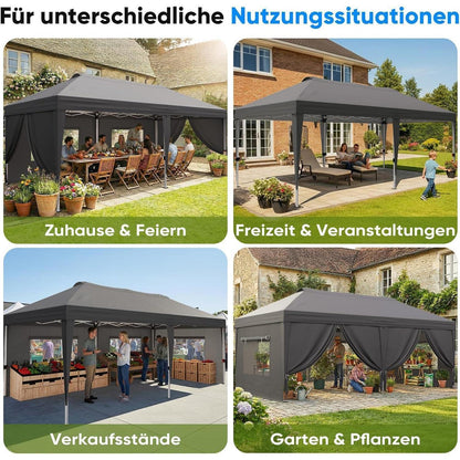 Faltpavillon 3x6m wasserdicht mit Seitenwänden & UV-Schutz