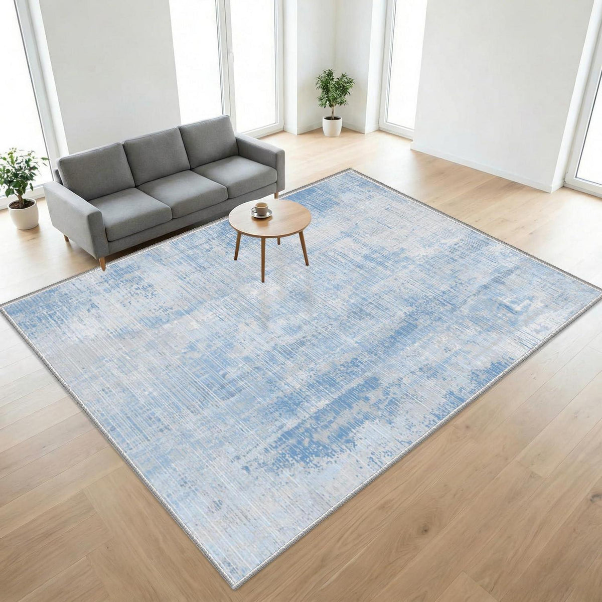 Abstrakt blauer Teppich 160x200cm – Waschbar & Rutschfest
