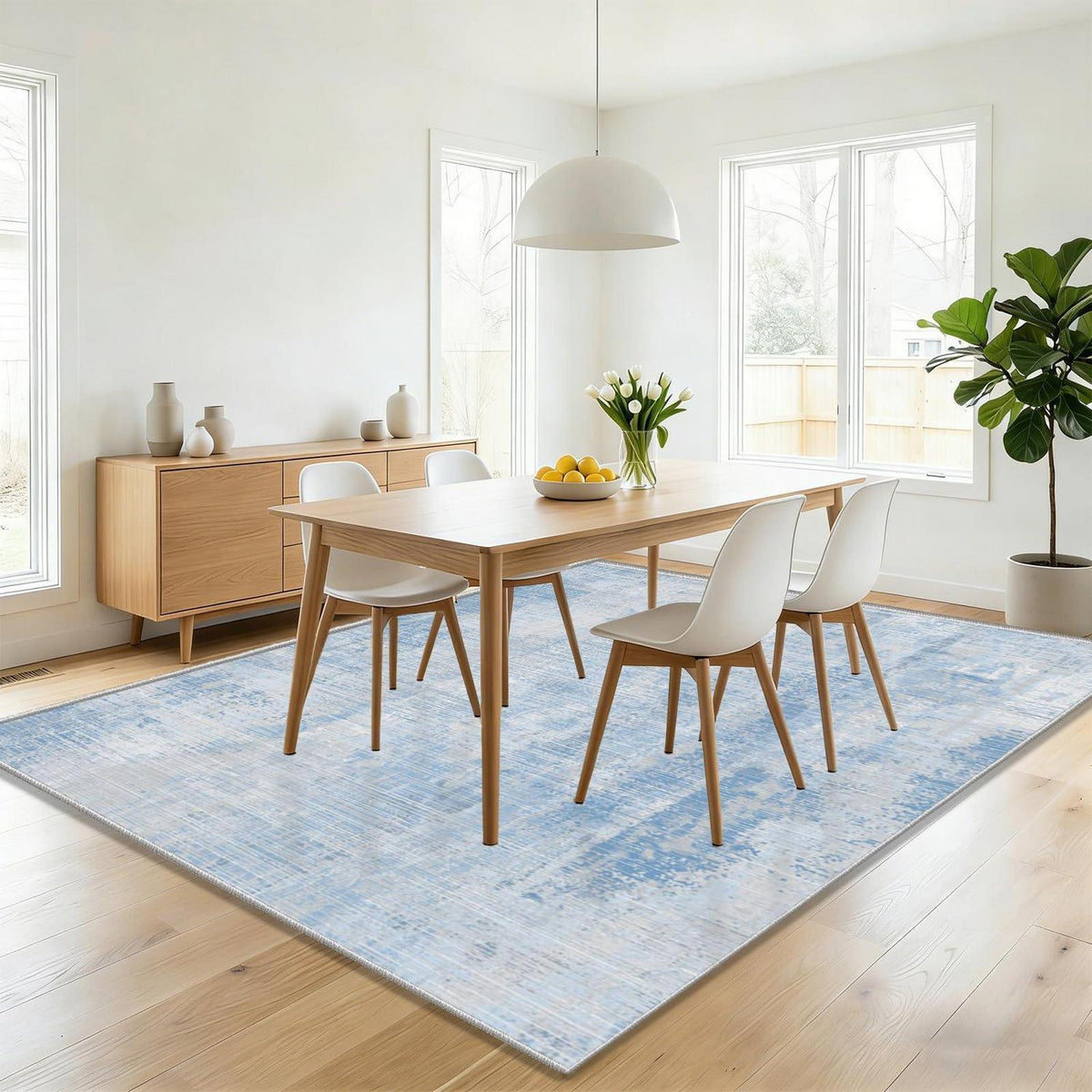 Abstrakt blauer Teppich 160x200cm – Waschbar & Rutschfest