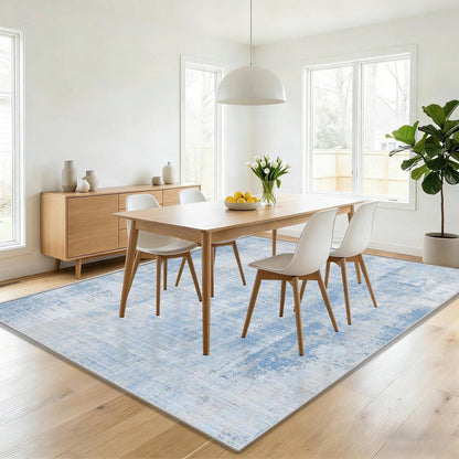 Abstrakt blauer Teppich 160x200cm – Waschbar & Rutschfest