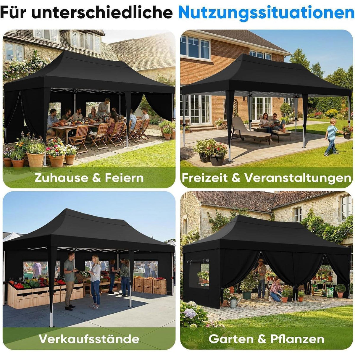 Faltpavillon 3x6m wasserdicht – Partyzelt mit Seitenwänden