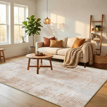 WUTONG Teppich Wohnzimmer 160x200cm Hellbraun Sand – Waschbar & Vintage