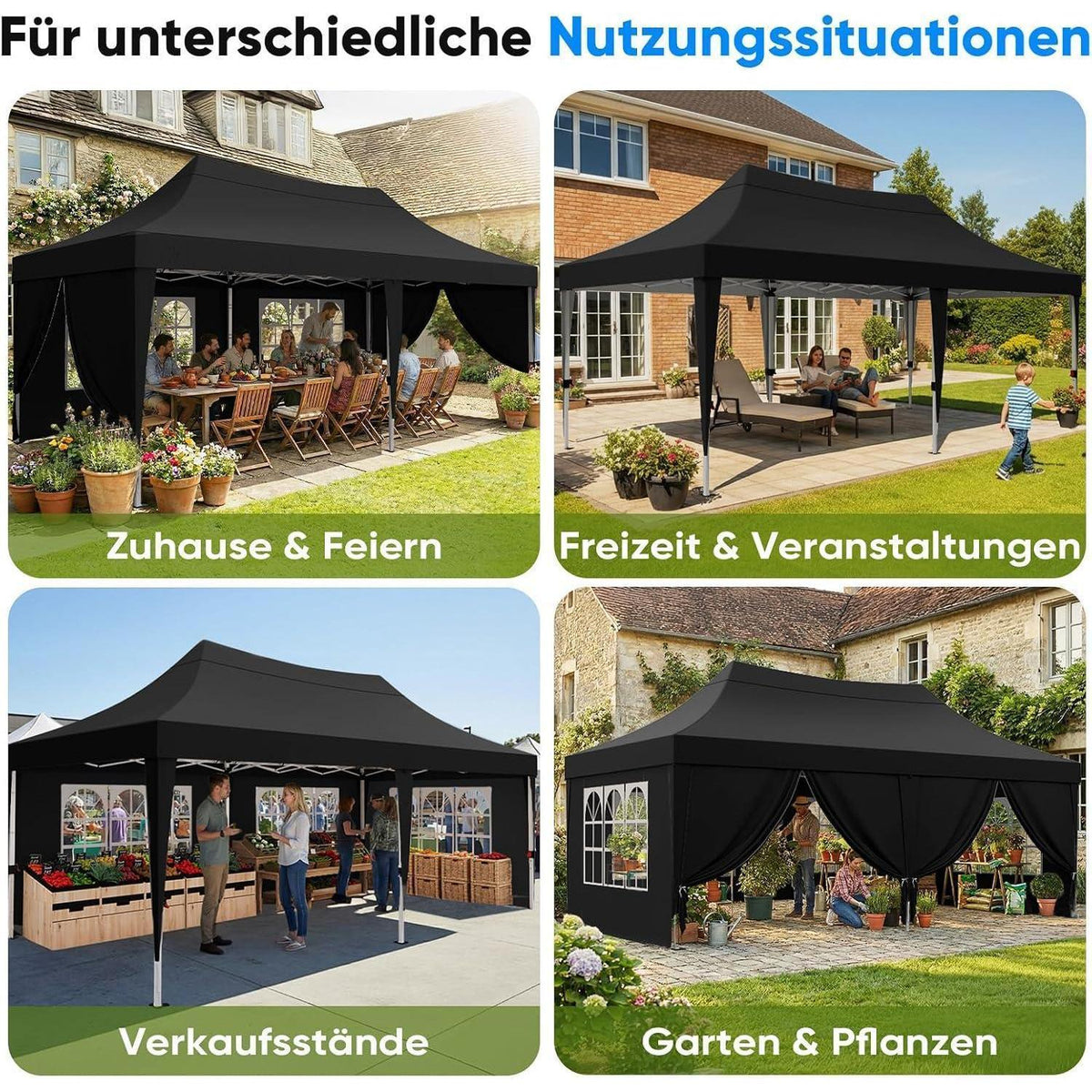 Faltpavillon 3x6m wasserdicht – Partyzelt mit Seitenwänden