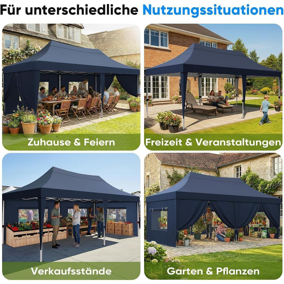 Faltpavillon 3x6m wasserdicht – Partyzelt mit Seitenwänden & UV-Schutz