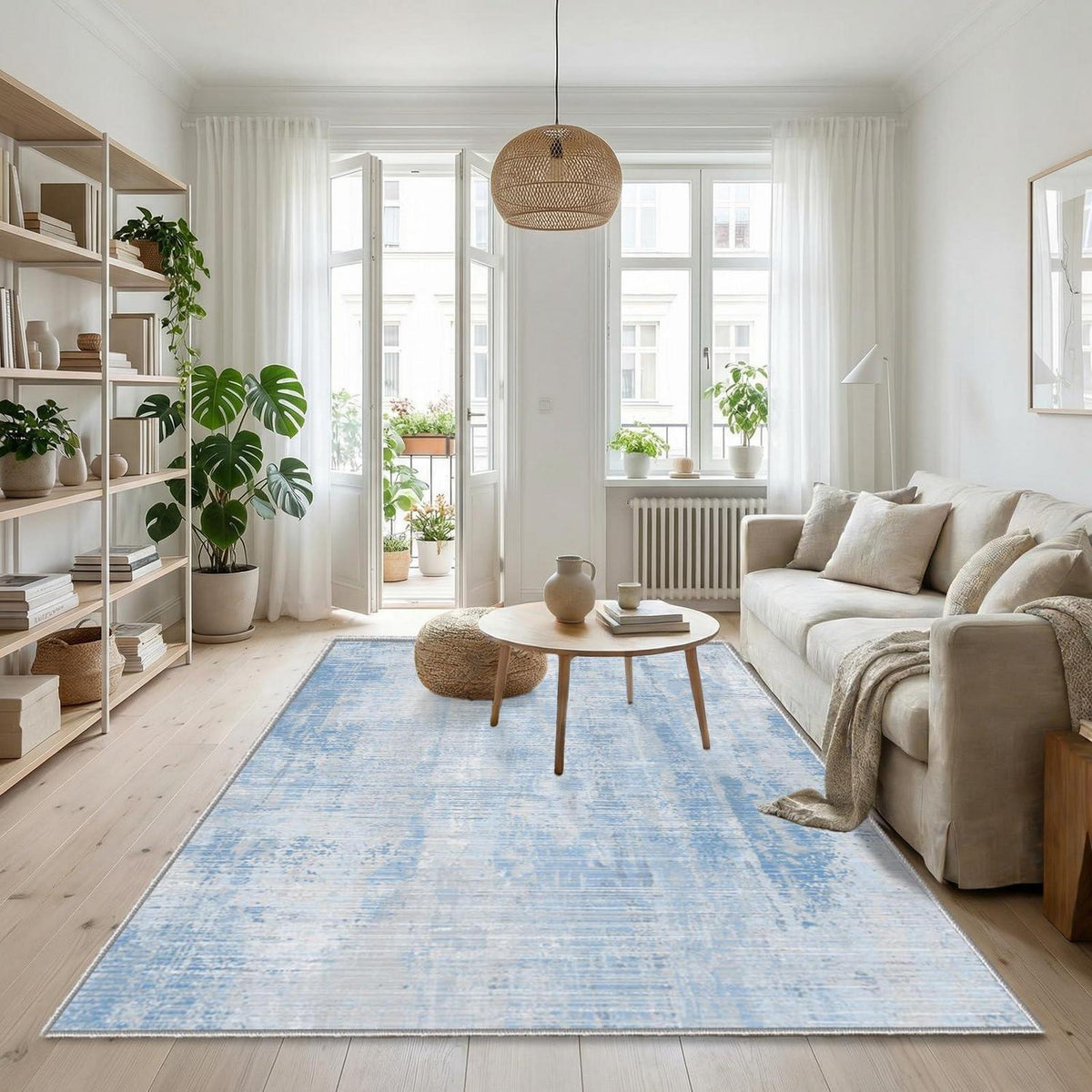 Blauer Teppich 160x230cm – Waschbar, Modern, Kurzflor & Rutschfest