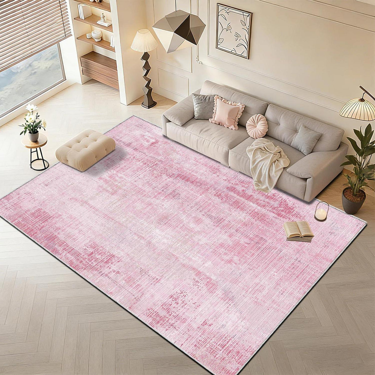 Rosa Vintage Teppich 200x300cm – Weicher Kurzflor für Wohnzimmer