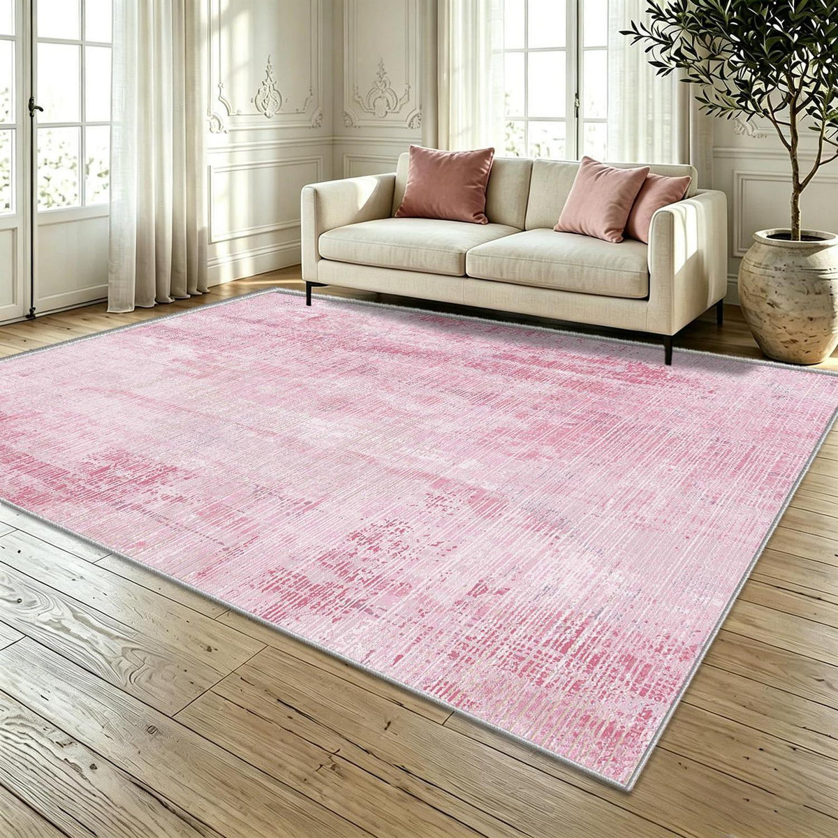 Rosa Vintage Teppich 200x300cm – Weicher Kurzflor für Wohnzimmer