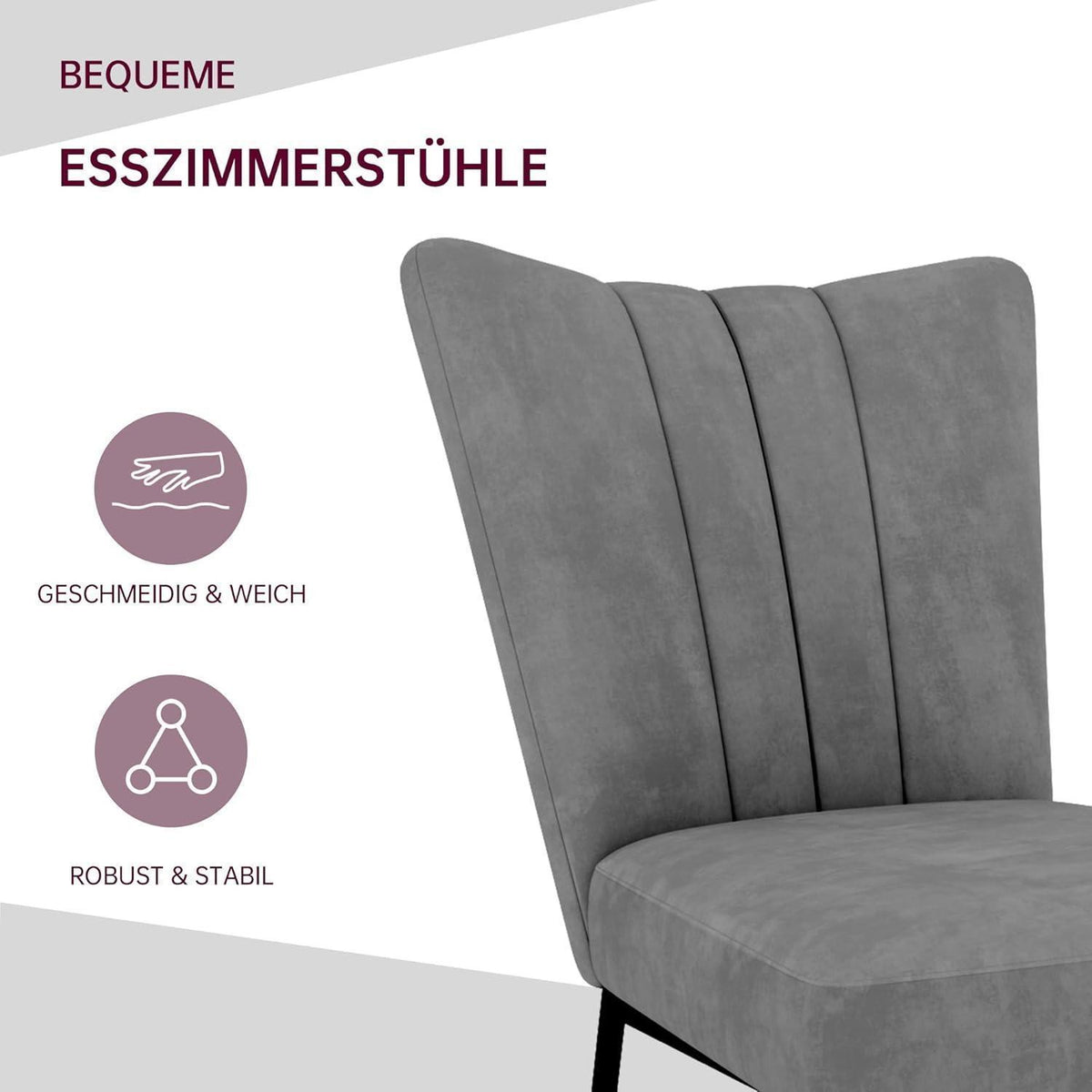 Samt Esszimmerstühle Set 2 Grau – Komfortable Küchenstühle