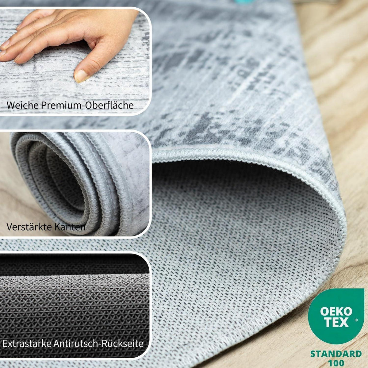 Grauer Teppich 200x300cm – Moderner Kurzflor Wohnteppich