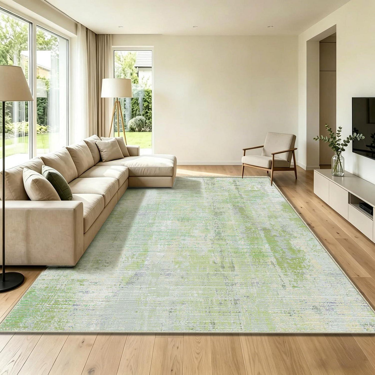 Grüner Teppich 200x300 cm – Waschbar, Rutschfest & Modern