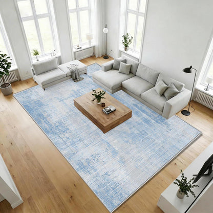 Blauer Teppich 200x300cm – Waschbar, Modern, Kurzflor