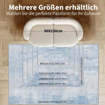 Blauer Teppich 200x300cm – Waschbar, Modern, Kurzflor