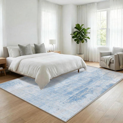 Blauer Teppich 200x300cm – Waschbar, Modern, Kurzflor