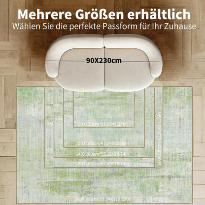 Vintage Teppich Grün 160x200cm - Waschbar & Rutschfest