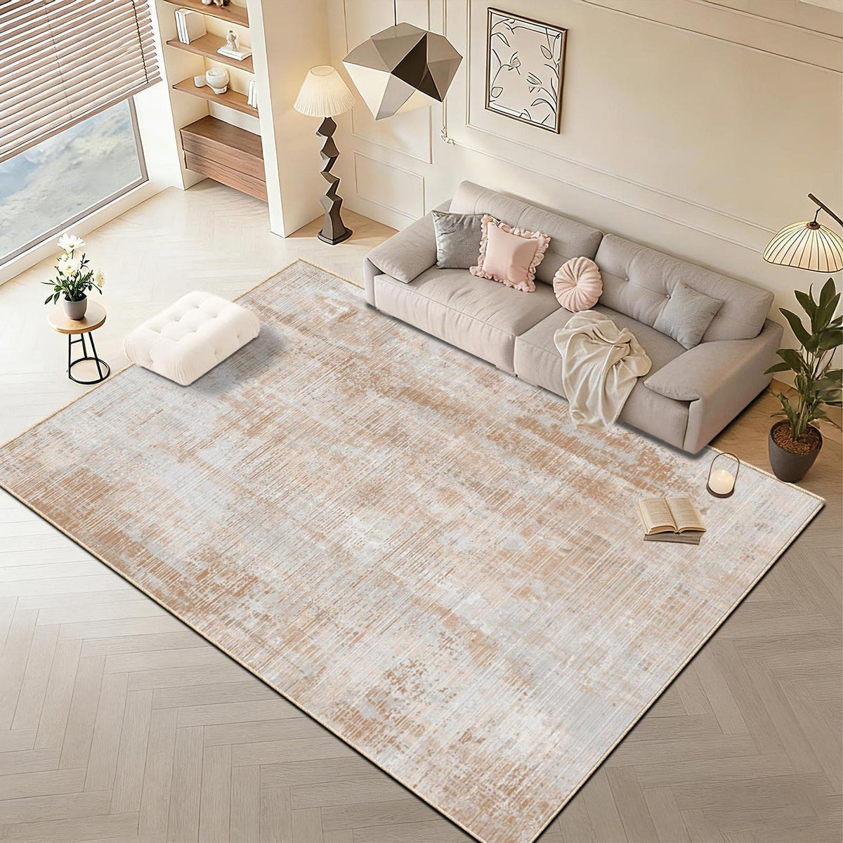 WUTONG Vintage Teppich 160x230cm Hellbraun – Waschbar & Rutschfest