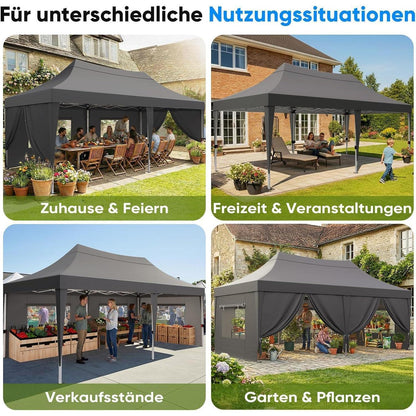 Faltpavillon 3x6m wasserdicht – Partyzelt mit Seitenwänden