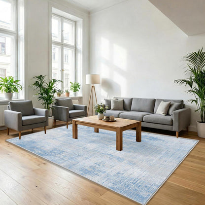 Blauer Waschtbarer Teppich 140x200cm – Modern Abstrakter Kurzflor
