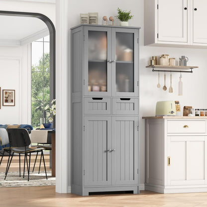 Hochschrank Badezimmerschrank mit 4 Türen & 2 Schubladen Grau
