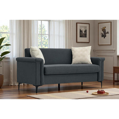 Kleine 2-Sitzer Couch Dunkelgrau – Modernes Leinen Sofa