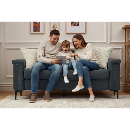 Kleine 2-Sitzer Couch Dunkelgrau – Modernes Leinen Sofa