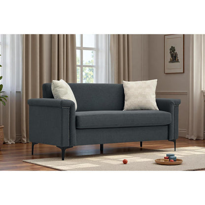 Kleine 2-Sitzer Couch Dunkelgrau – Modernes Leinen Sofa