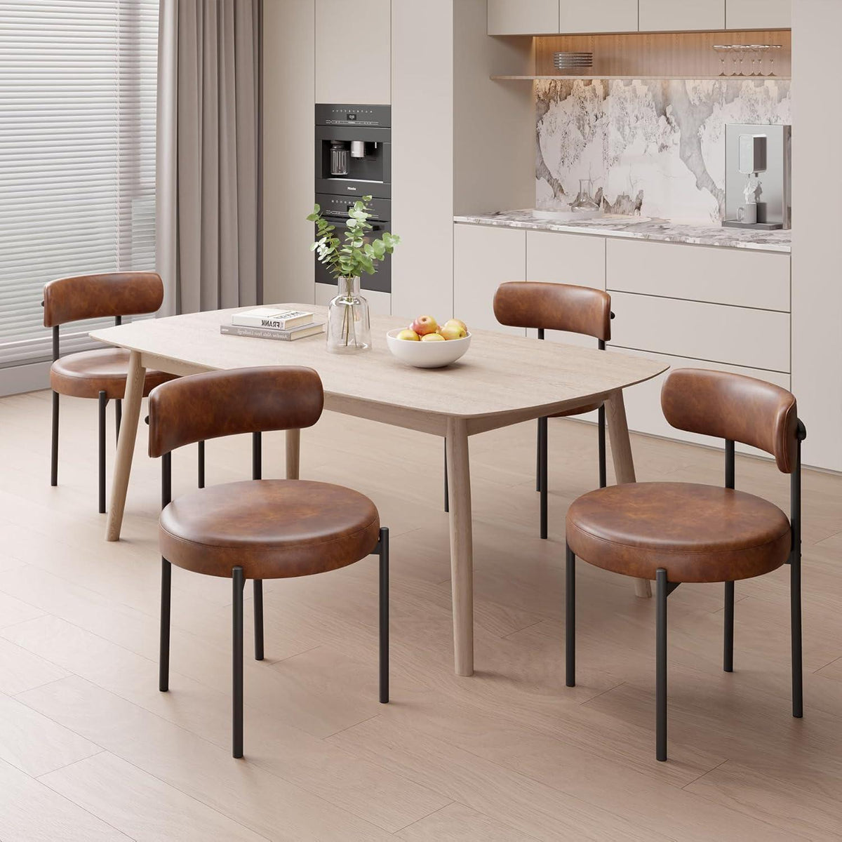 Esszimmerstühle 4er Set Braun | Mid-Century Boucle Design