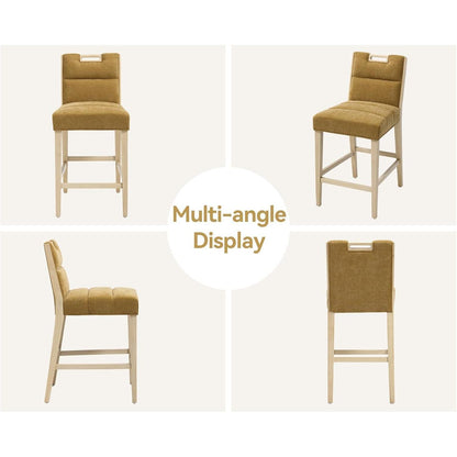 Barhocker 2er Set mit Chenille, Griff & Fußstütze – Gelb