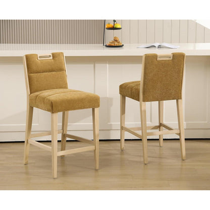 Barhocker 2er Set mit Chenille, Griff & Fußstütze – Gelb
