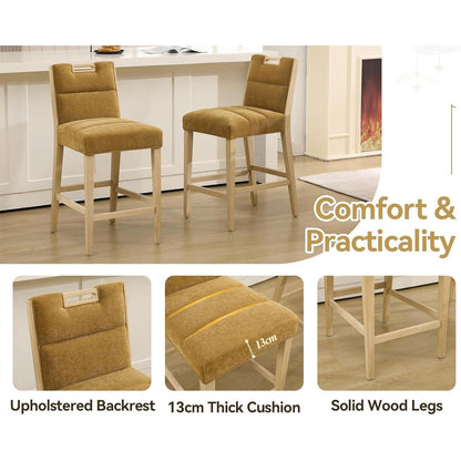 Barhocker Set 4er – Chenille Retro Design mit Fußstütze, Gelb