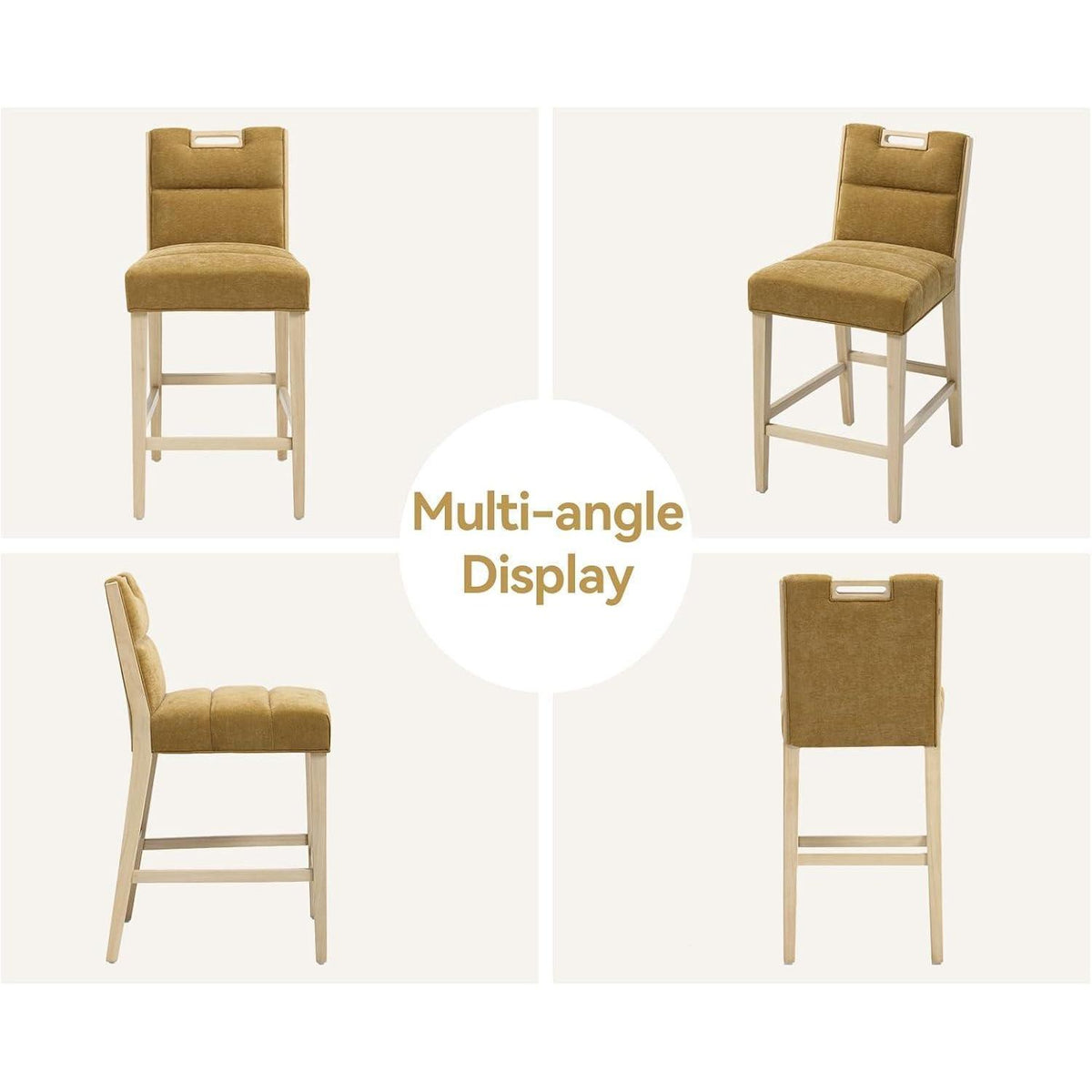 Barhocker Set 4er – Chenille Retro Design mit Fußstütze, Gelb