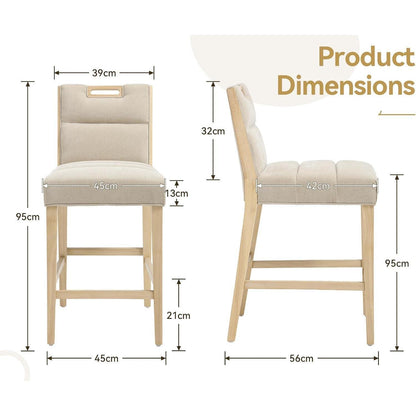 Barhocker 2er Set Chenille mit Fußstütze, Beige
