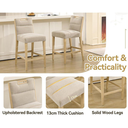 Barhocker 2er Set Chenille mit Fußstütze, Beige
