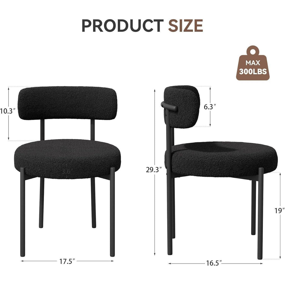 6 Esszimmerstühle Bouclé Stoff Schwarz – Mid-Century Design