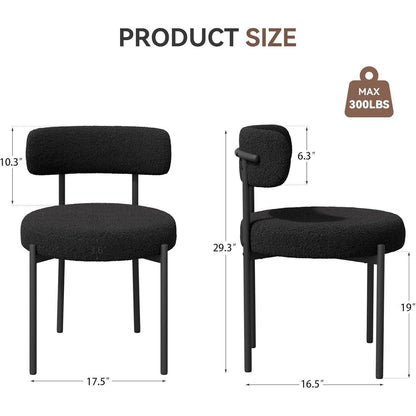 6 Esszimmerstühle Bouclé Stoff Schwarz – Mid-Century Design