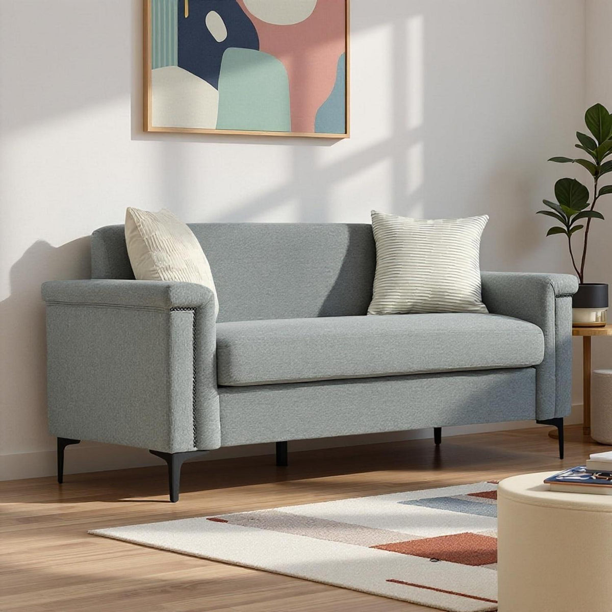 2-Sitzer Sofa Leinen Grau – Modern & Platzsparend