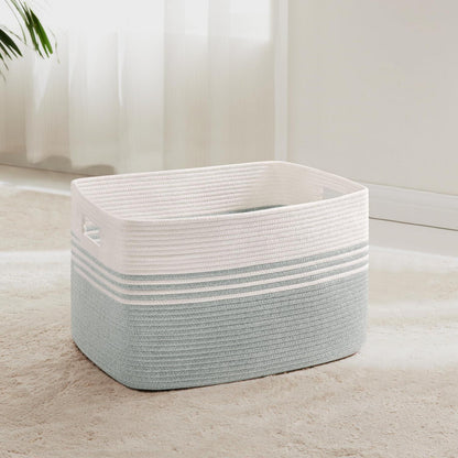 Geflochtener Wäschekorb Baumwolle 45L – Weiß & Grün