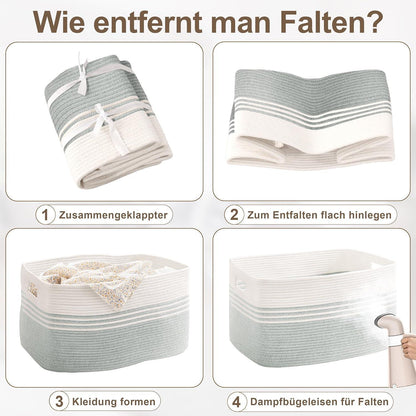 Geflochtener Wäschekorb Baumwolle 45L – Weiß & Grün