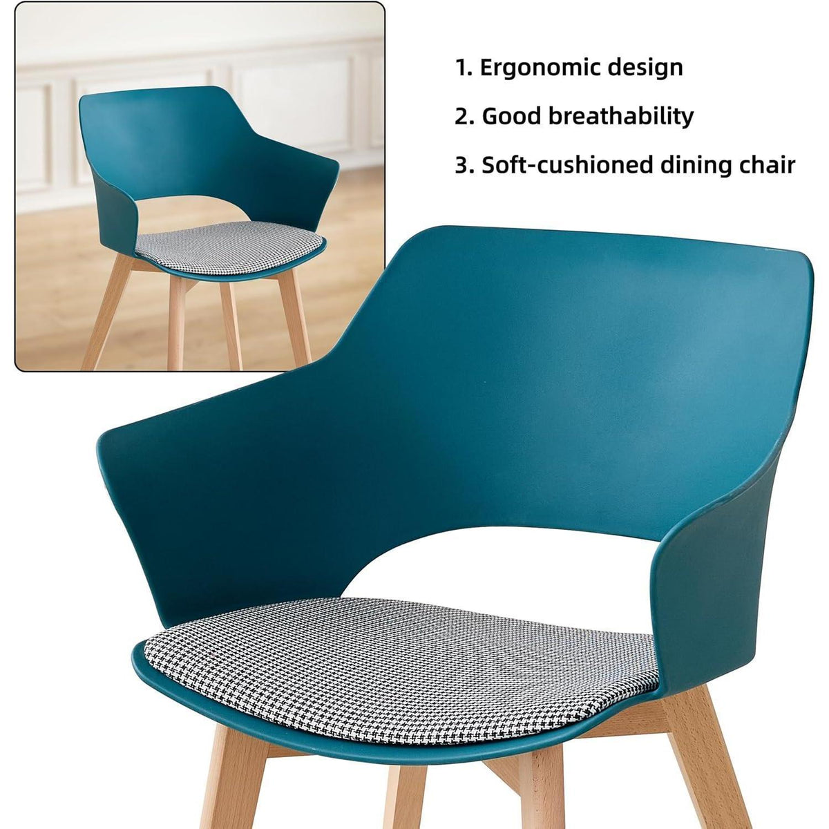 6 Esszimmerstühle mit Armlehne, Massivholz, Blau